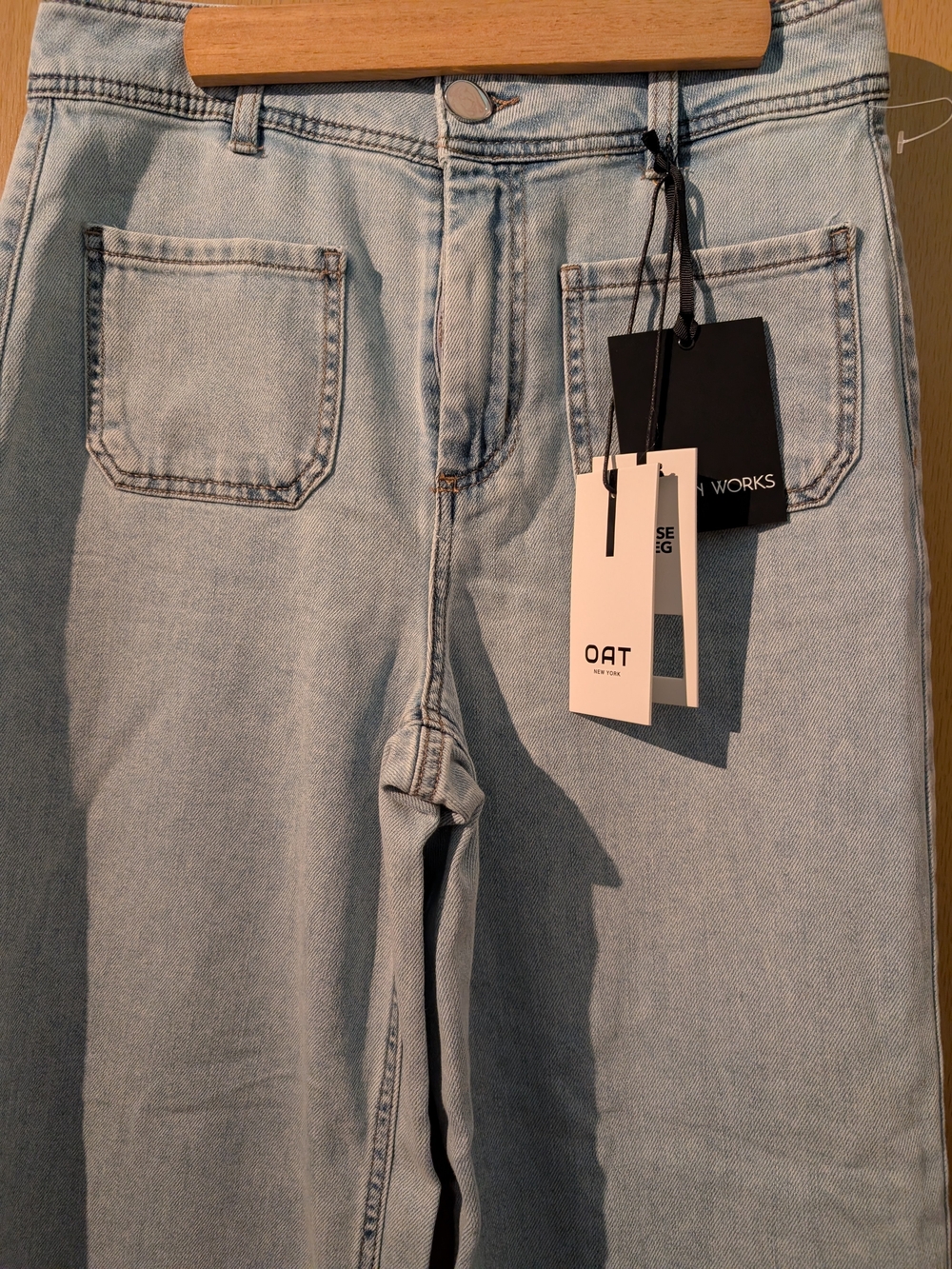 Oat New York Light Blue Wide-Leg Jeans with Front Patch Pockets